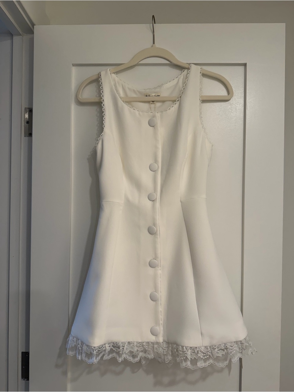 For Love And Lemons White Lace-Trim Button Mini Dress